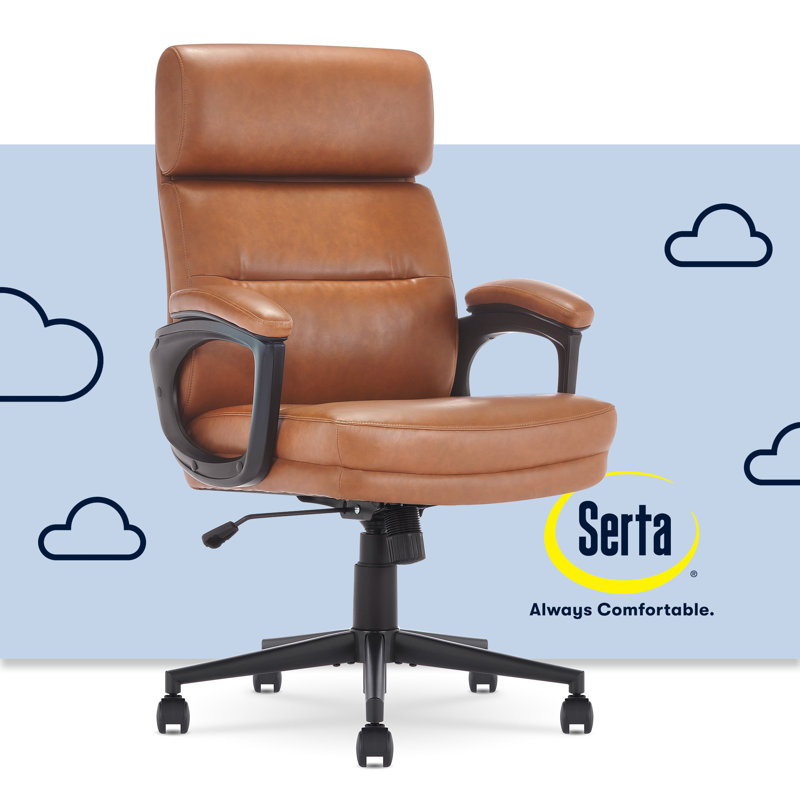 Serta Comfort Executive Office Chair Ergonomic Mid Back Semi Plush Cushion Seat Padded Armrests Black